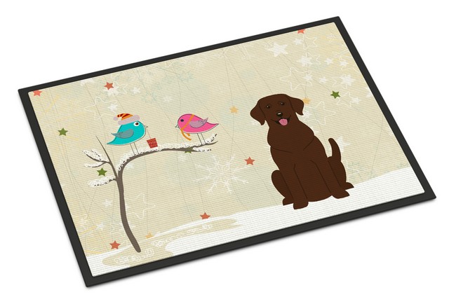 JensenDistributionServices Christmas Presents Between Friends Chocolate Labrador Indoor or Outdoor Mat&#44; 24 x 0.25 x 36 in.