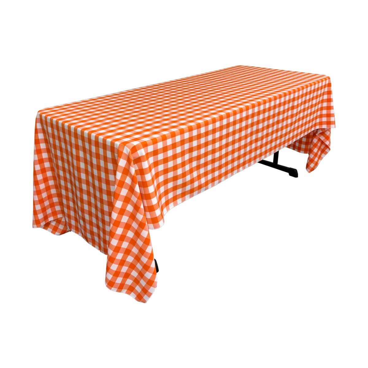 FunFlags TCcheck60x126-OrangeK48 Polyester Gingham Checkered Rectangular Tablecloth&#44; White & Orange - 60 x 126 in.