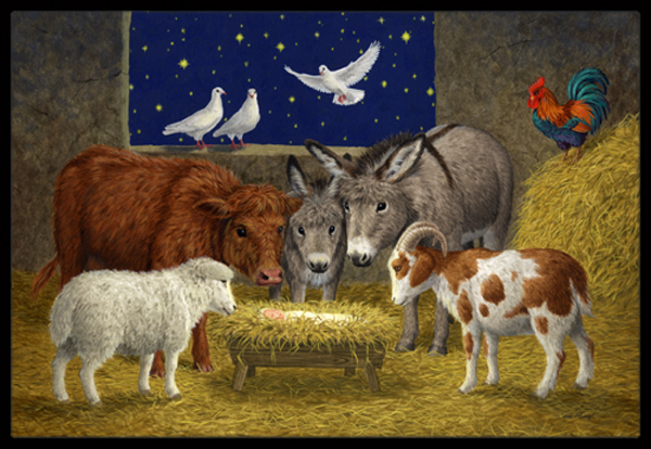 JensenDistributionServices Animals at Crib Nativity Christmas Scene Indoor or Outdoor Mat&#44; 24 x 36