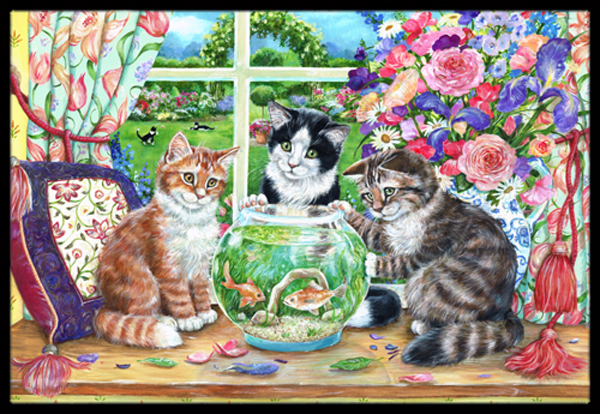 JensenDistributionServices Cats Just Looking in the Fish Bowl Indoor or Outdoor Mat&#44; 24 x 36