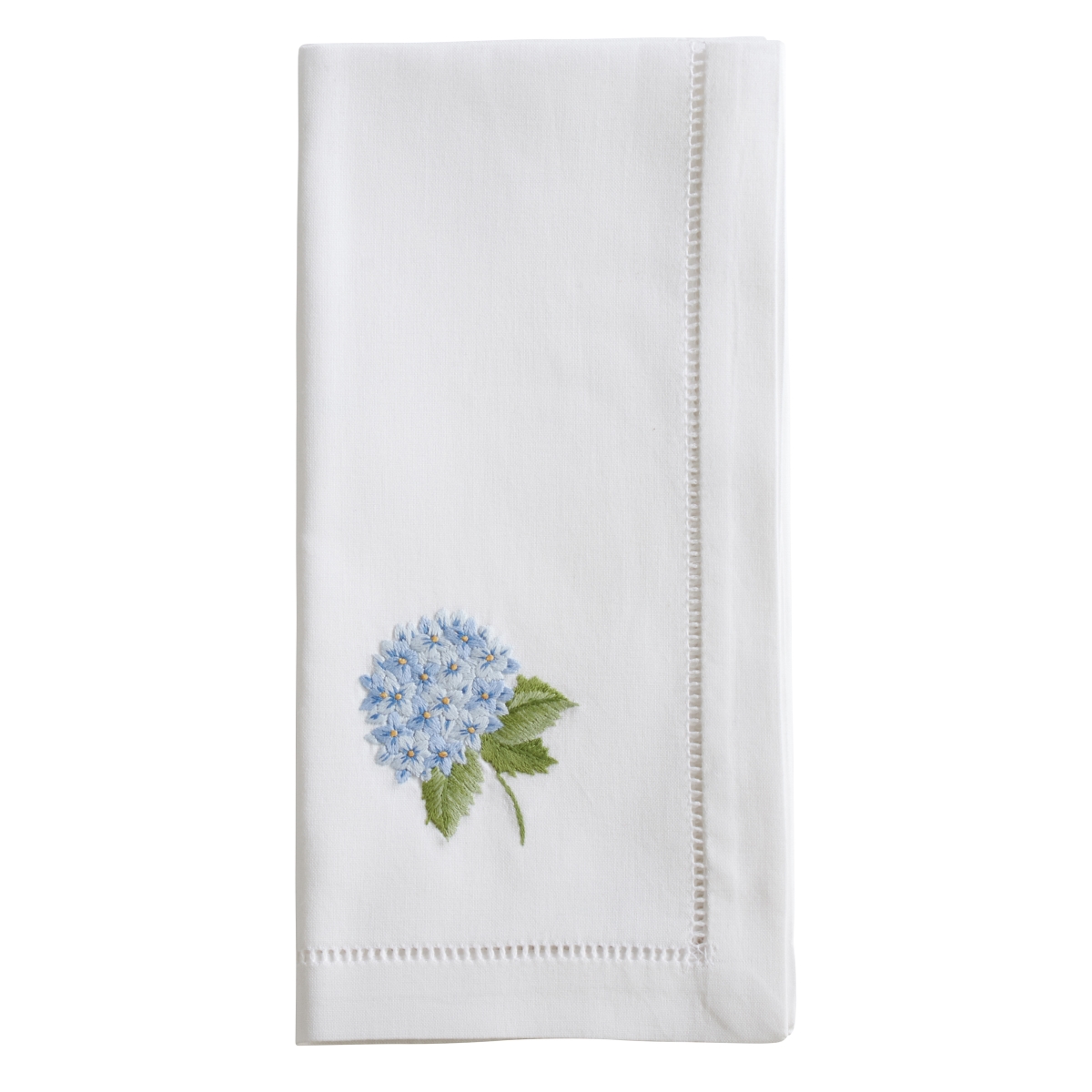Cookhouse 20 x 20 in. Embroidered Blue Hydrangea Hemstitch Napkins&#44; White - Set of 6