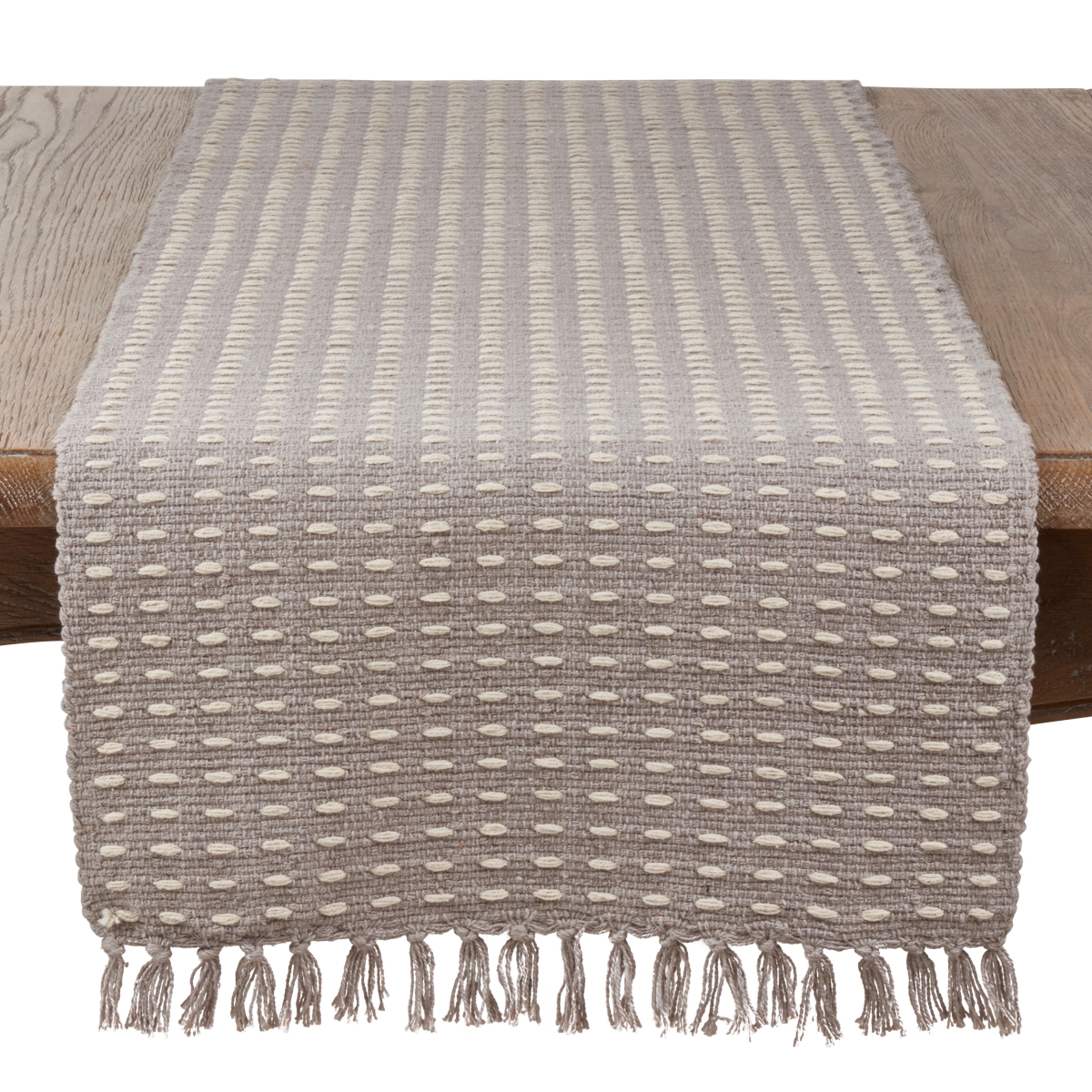 Cookhouse SARO  16 x 72 in. Rectangular Dashed Woven Long Table Runner - Grey