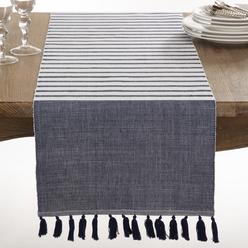 Cookhouse 16 x 90 in. Bellaria Ribbed Tassel Design Table Runner&#44; Navy Blue