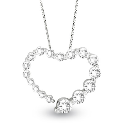 Real Rocks 14K Gold Journey Heart Pendant With 1.00 Ct. Of Diamonds. 16 in. Cable Chain Included
