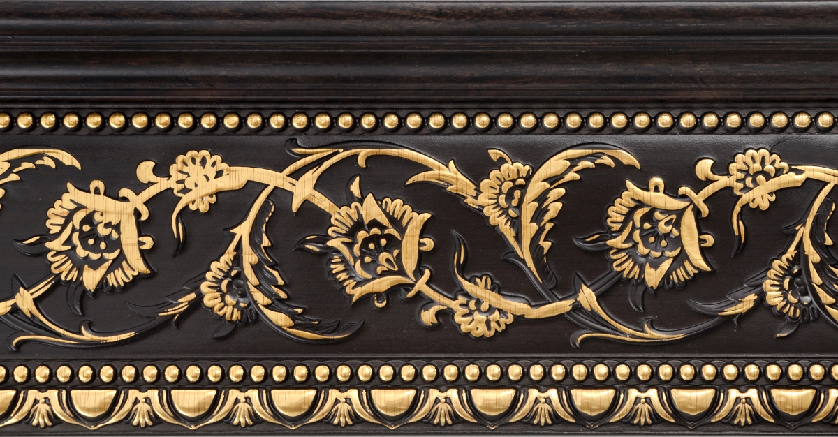 Standalone 94 in. Gold Floral on Wood Tone Crown Molding&#44; Walnut & Gold