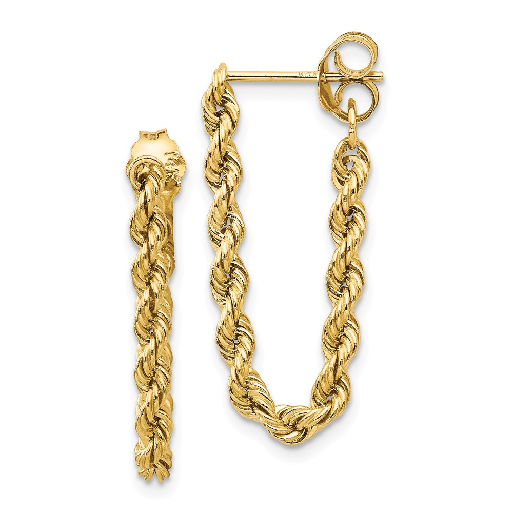 Special Sparkle 8 x 28 mm 14K Yellow Gold Hollow Rope Earrings&#44; Pair
