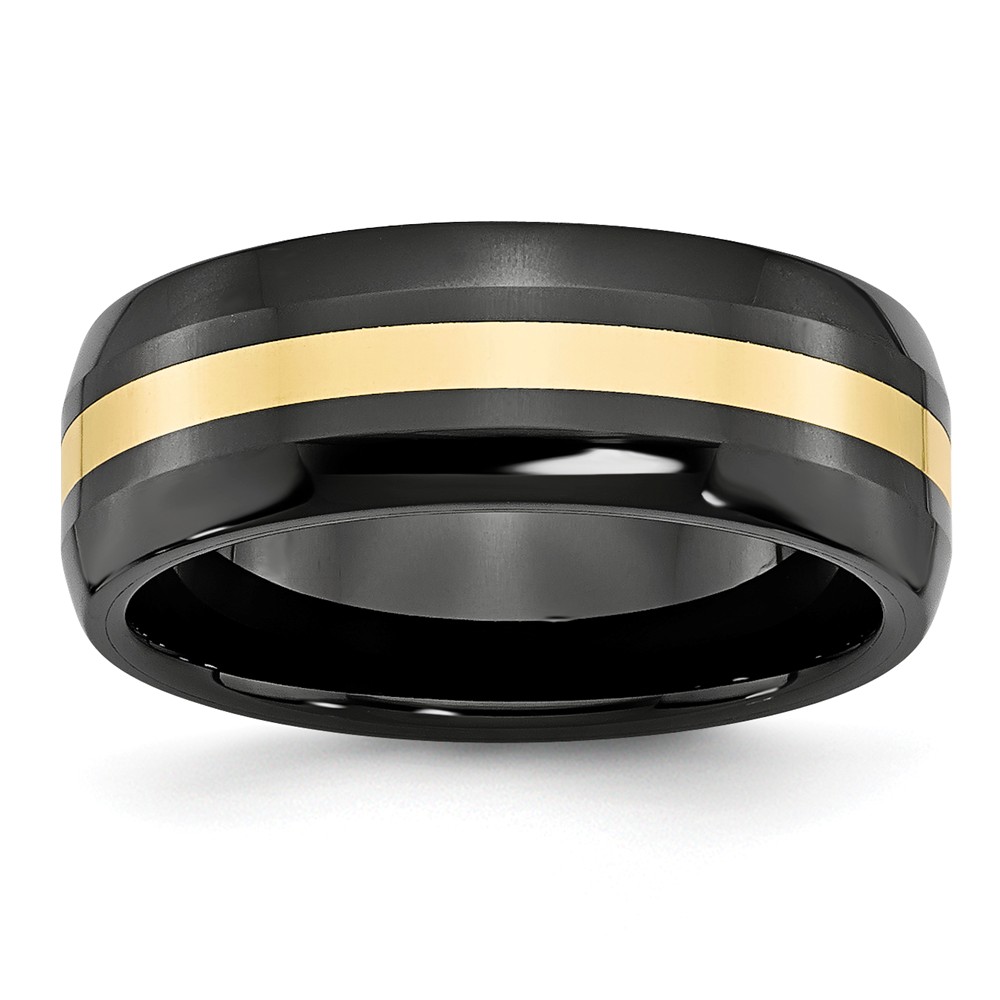 Get Noticed 8 mm Ceramic Black with 14K Yellow Gold Inlay Polished Band&#44; Size 8.5