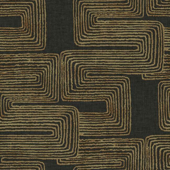 RoomMates RMK12213PL Zulu Signature Peel & Stick Wallpaper&#44; Black & Gold