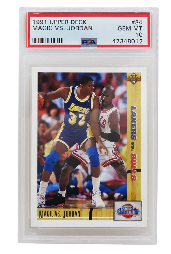 Schwartz Sports Memorabilia PS2MJ91U1 NBA Michael Jordan vs Magic Johnson 1991-92 Upper Deck Basketball No. 34 Card - PSA 10 GEM Mint