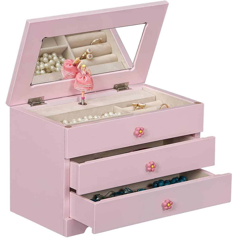 Mele Jewelry Boxes 00833S20 Alice Girls Wooden Musical Ballerina Jewelry Box&#44; Pink