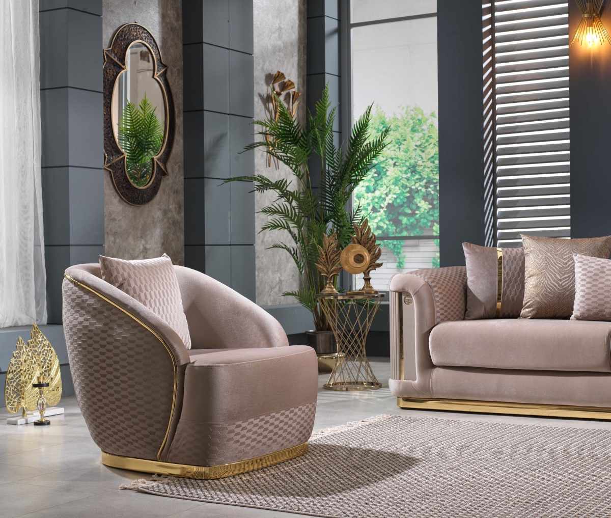 Furnia 101-ELE-GRA340-B 37 x 28 x 31 in. Elegance Living Room Armchair&#44; Beige
