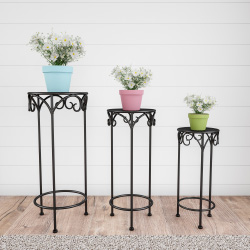 ProPation Plant Stands Indoor or Outdoor Nesting Wrought Iron Metal Round Decorative Potted Plant Accent Display Accessories&#44; Black -