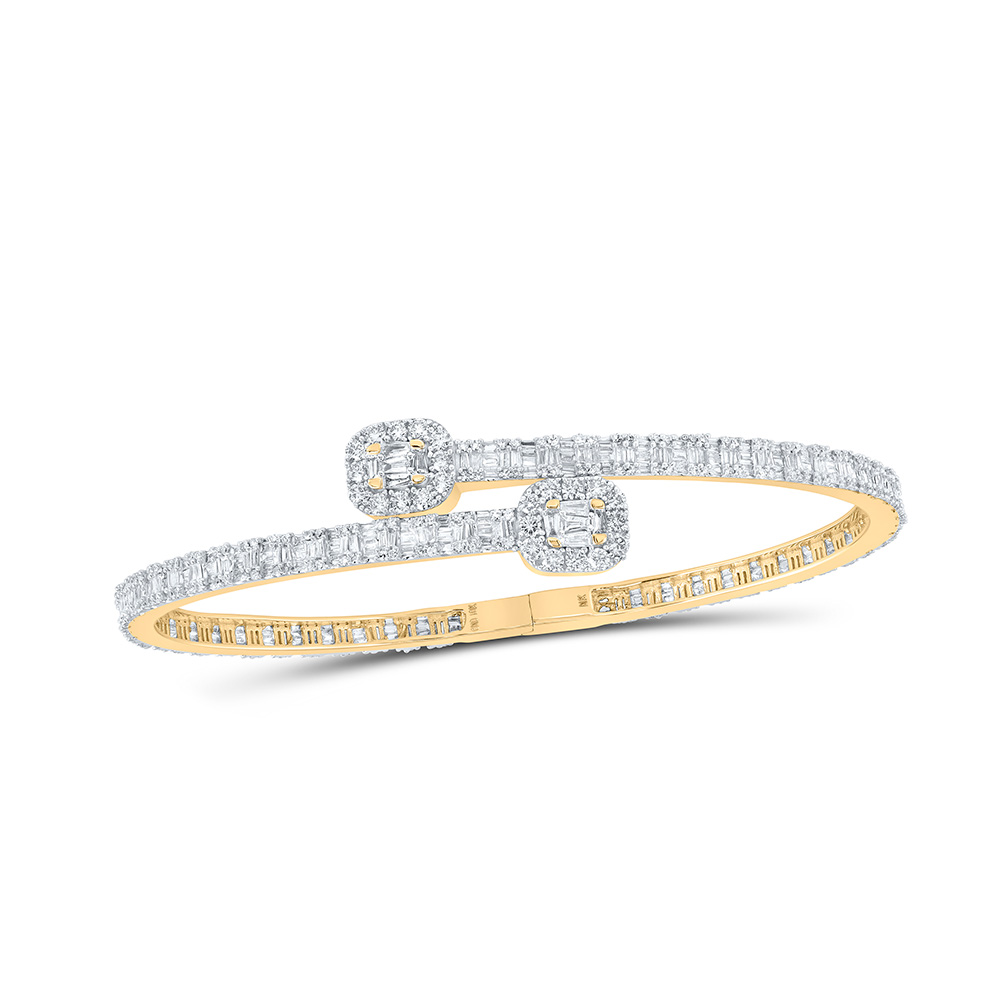 GND Jewelry 166846 10K Yellow Gold Baguette Diamond Bypass Bangle Bracelet - 3.2 CTTW