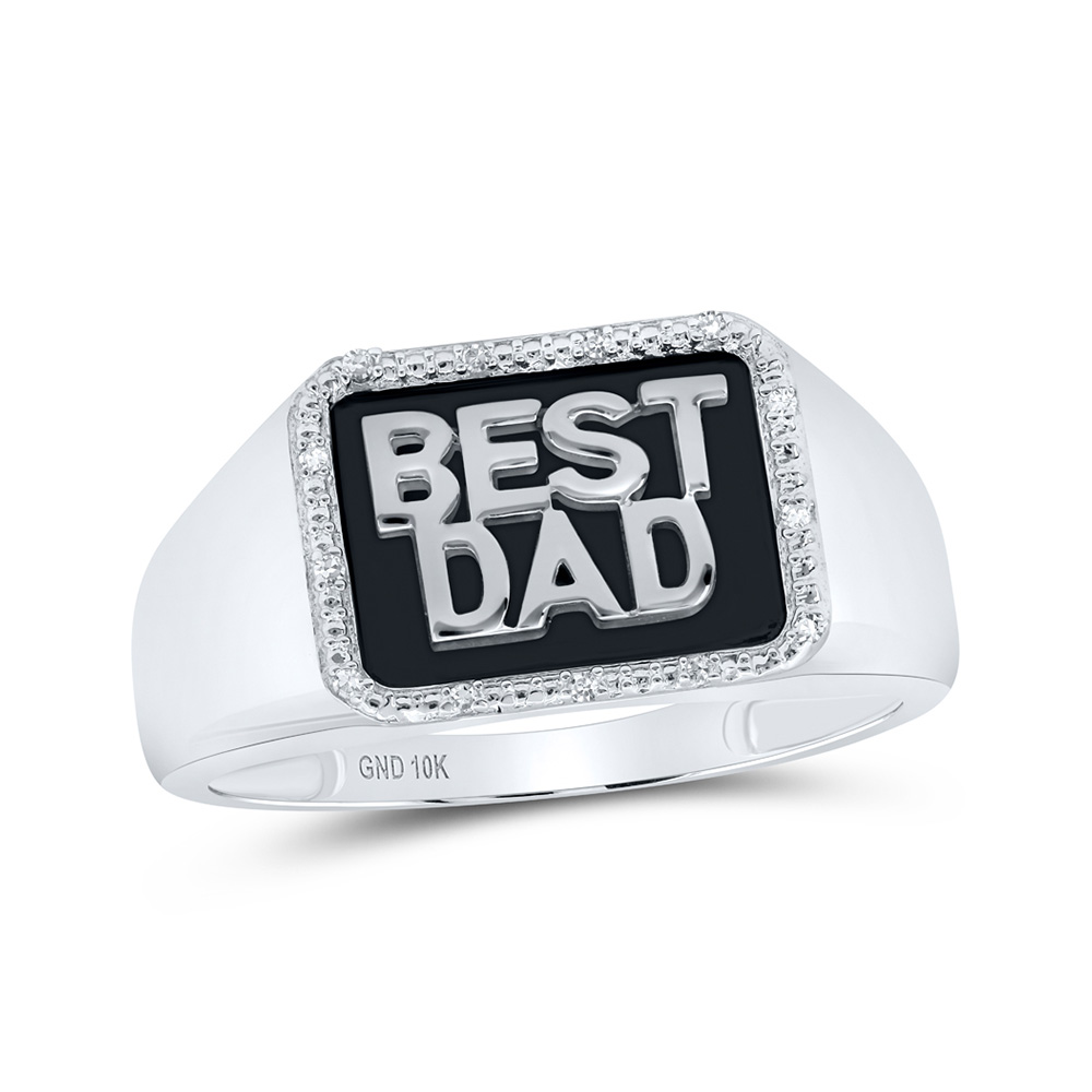 GND Jewelry 171698 10K White Gold Round Diamond Best Dad Band Ring - 0.05 CTTW
