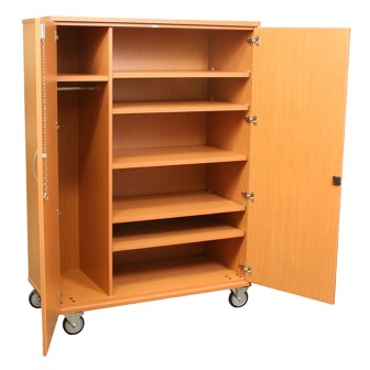 Livingquarters 48 X 24 X 60 Transporter Storage Cabinet in Hardrock Maple With 4 Adjustable Shelves&#44; Divider&#44; Garment Rod&#44; Casters