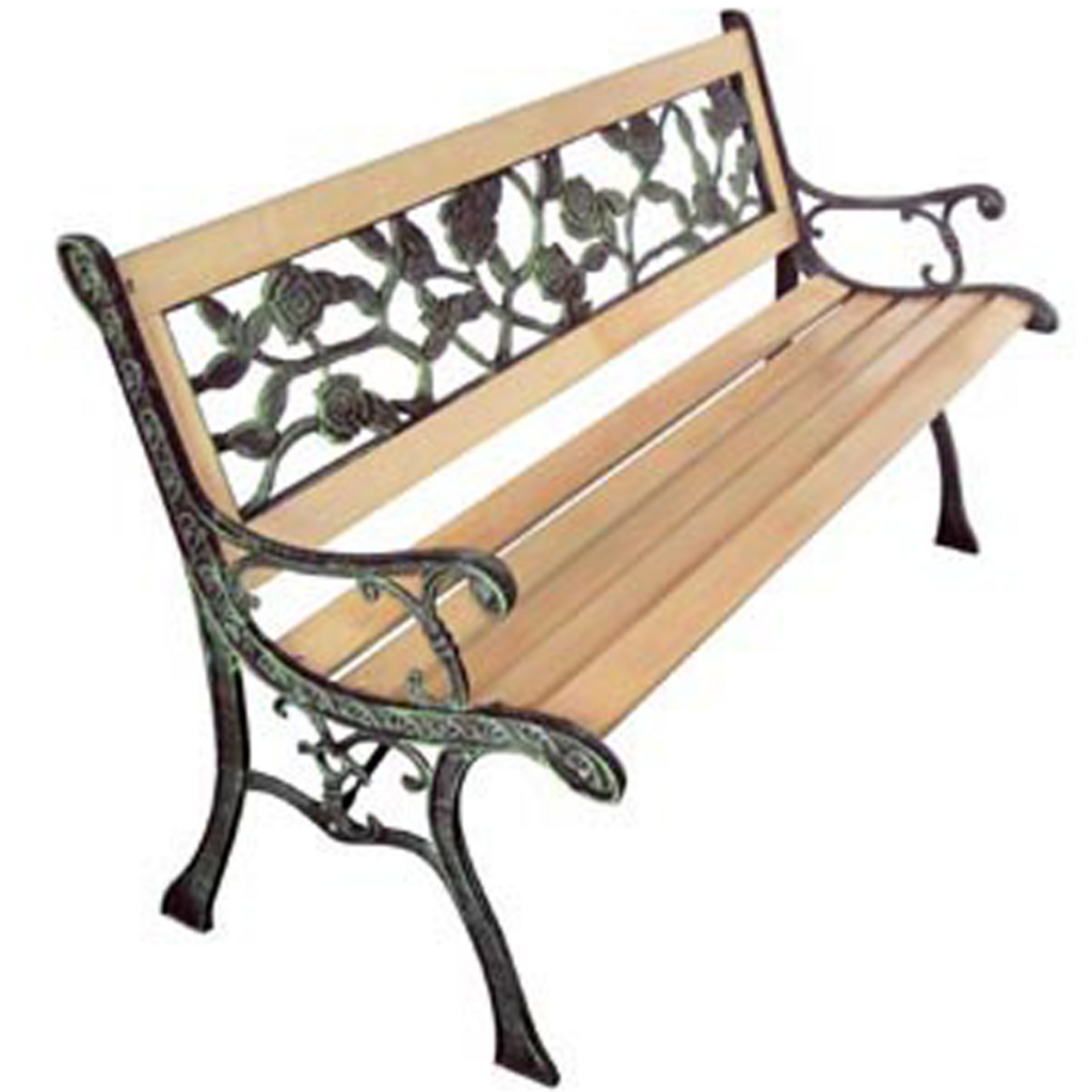 GrillGear Outdoor Patio Bench with Rose-Patterned Backrest