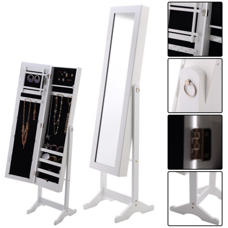 RLM Distribution Armoire Mirrored Jewelry Cabinet Organizer Storage Box with Stand&#44; White