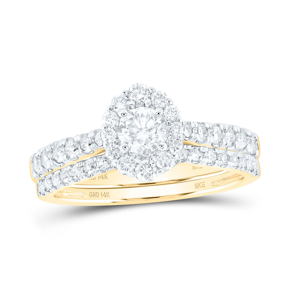 GND Jewelry 170325 14K Yellow Gold Round Diamond Nicoles Dream Collection Halo Bridal Wedding Ring Set - 1 CTTW