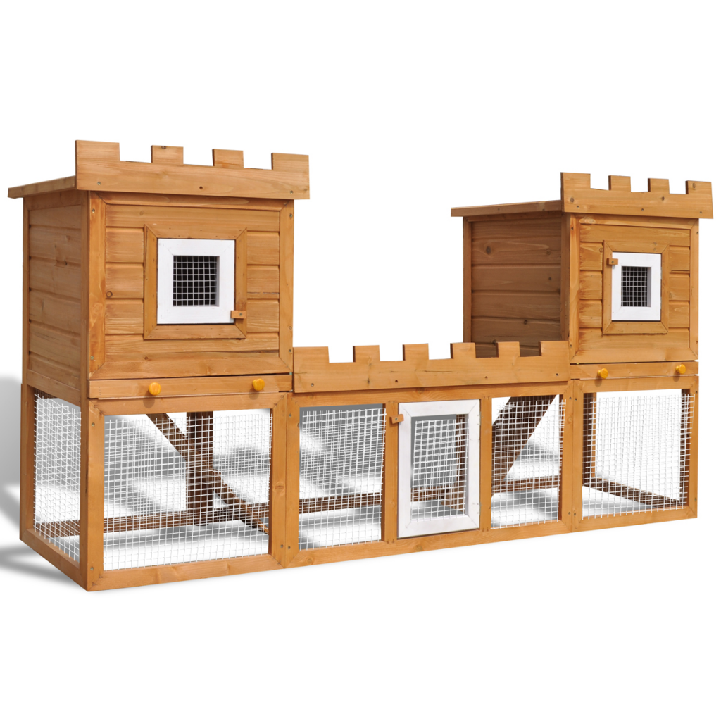 PerfectPet Outdoor Wooden Chicken Coop Rabbit Hutch House Pet Cage Double House with Run - 76 in. & Large
