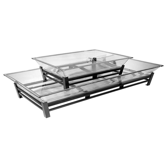 Cal Mil IP402-13 2-Tier Black Metal Ice Housing System with Ice Pan&#44; Drainage Hose&#44; & LED Lighting - 24 x 48 x 12.5 in.