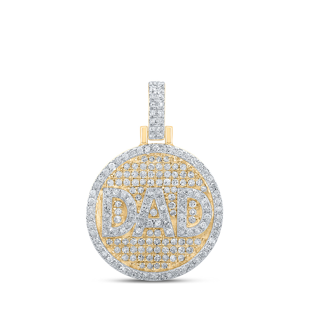 GND Jewelry 172269 10K Yellow Gold Round Diamond Circle Dad Charm Pendant - 0.5 CTTW