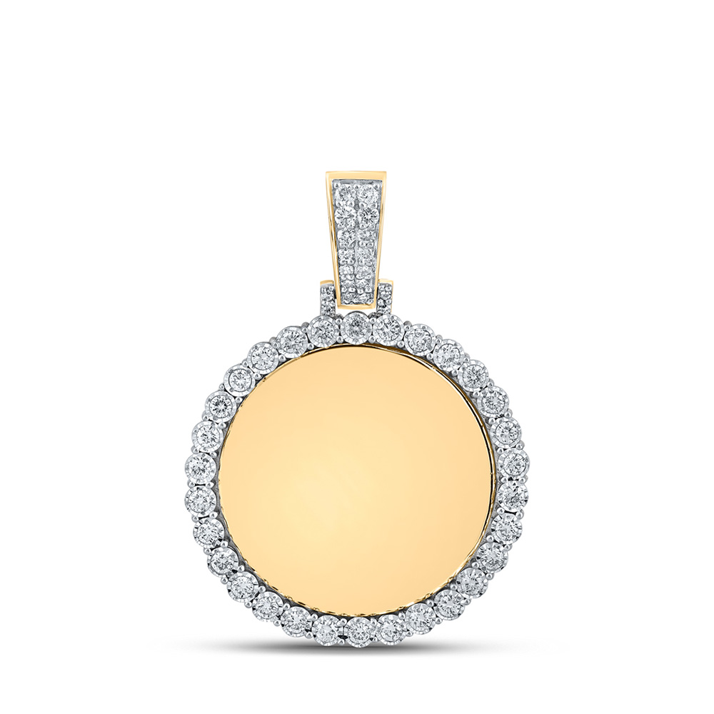 GND Jewelry 158448 10K Yellow Gold Round Diamond Memory Circle Mirror Charm Pendant - 0.75 CTTW