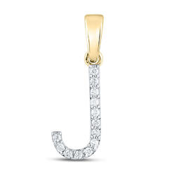 GND Jewelry 158092 10K Yellow Gold Round Diamond J Initial Letter Pendant - 0.1 CTTW