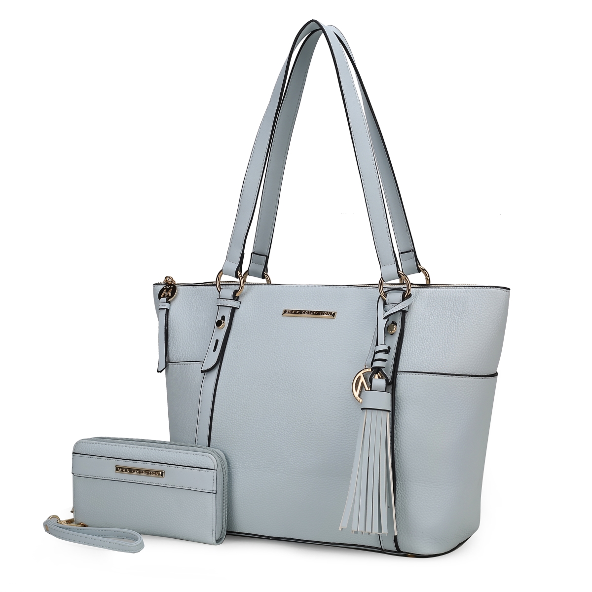 MKF Collection by Mia K. MKF-L153LBLU Gloria Vegan Leather Womens Tote Bag with Wallet -2 pieces
