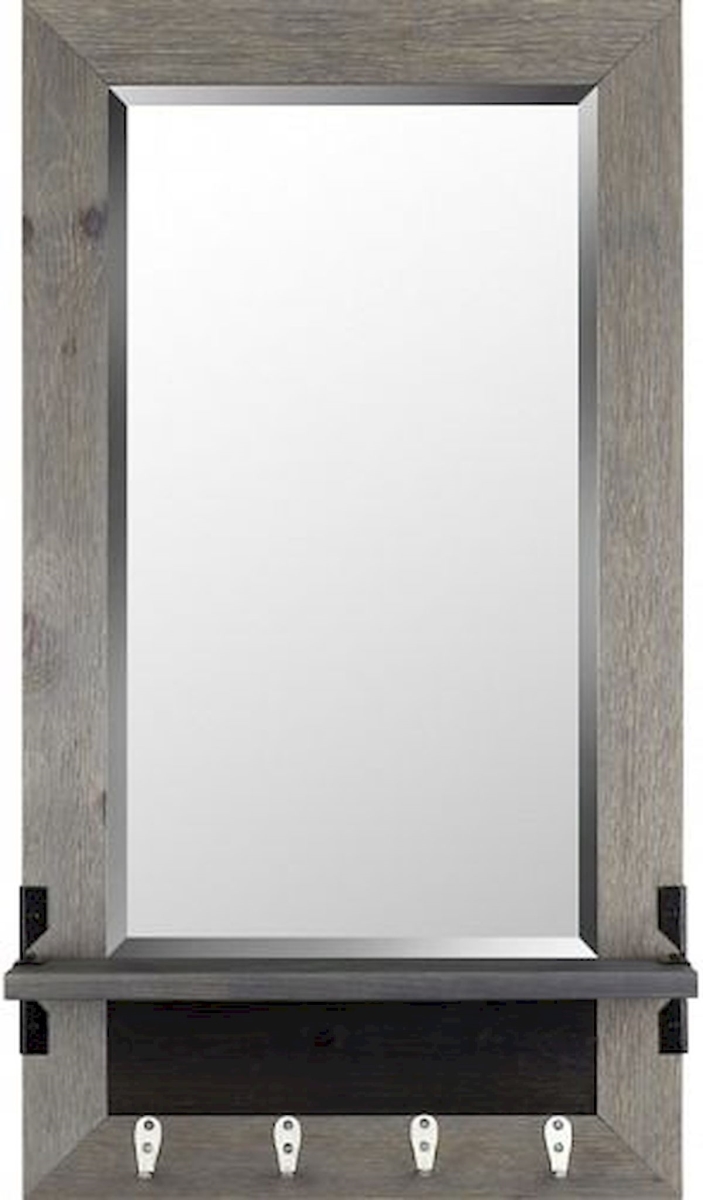 Northwood Collection NC-IMFUR101 20.75 x 37.75 in. Wood Frame 4 Hooks Bevel Mirror&#44; Gray