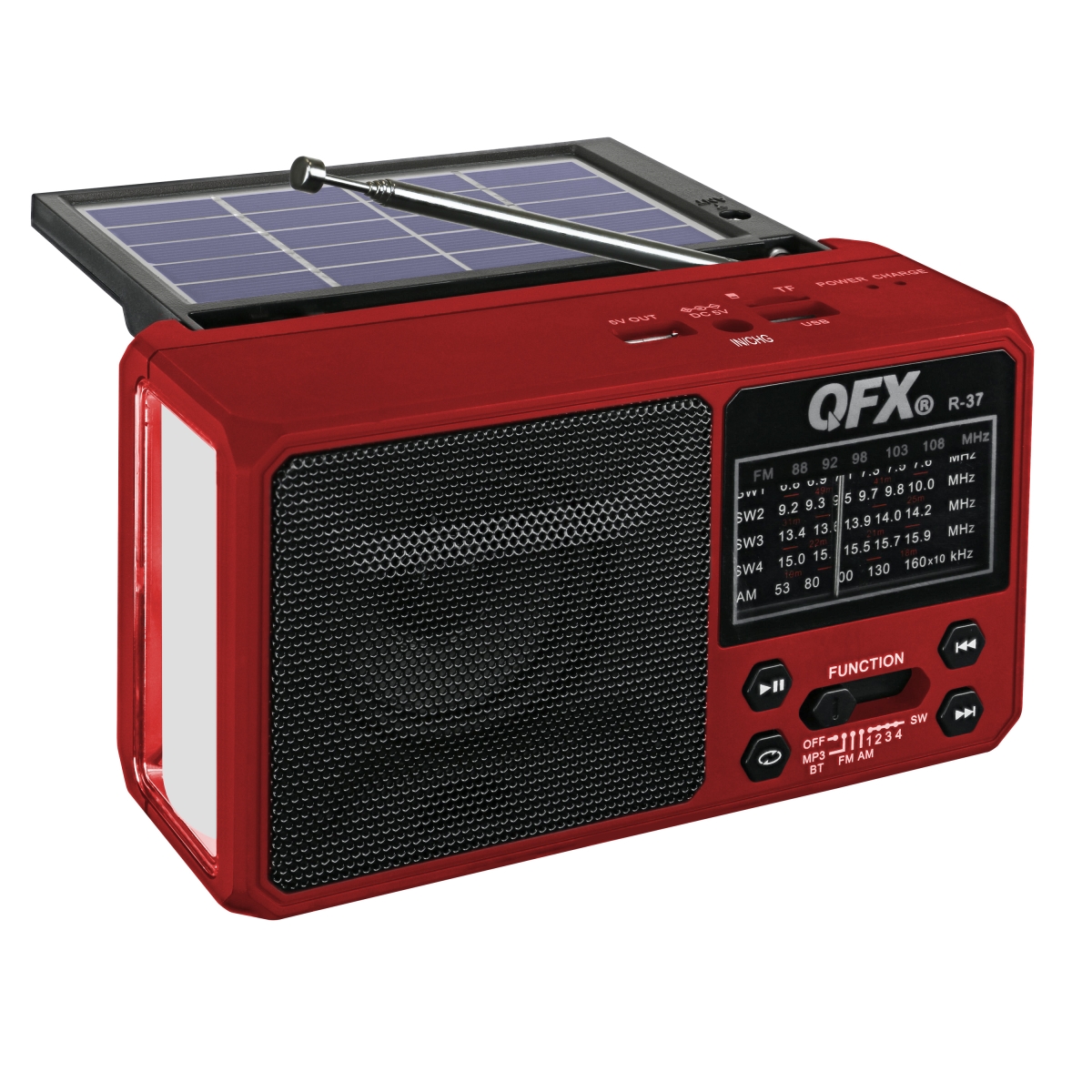 QFX R-37 RED Rechargeable Solar 6 Band Radio with Flashlight AM&#44; FM & SW 1-4&#44; Red