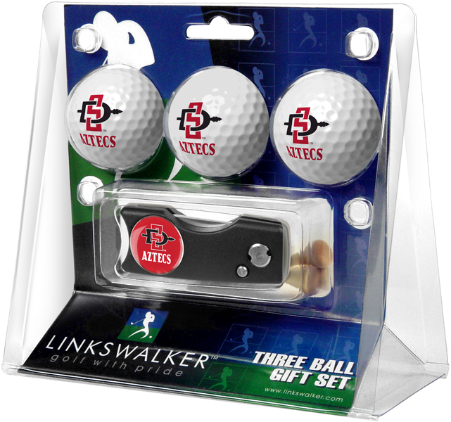 LinksWalker LW-CO3-SDS-3PKS San Diego State Aztecs-Spring Action Divot Tool 3 Ball Gift Pack
