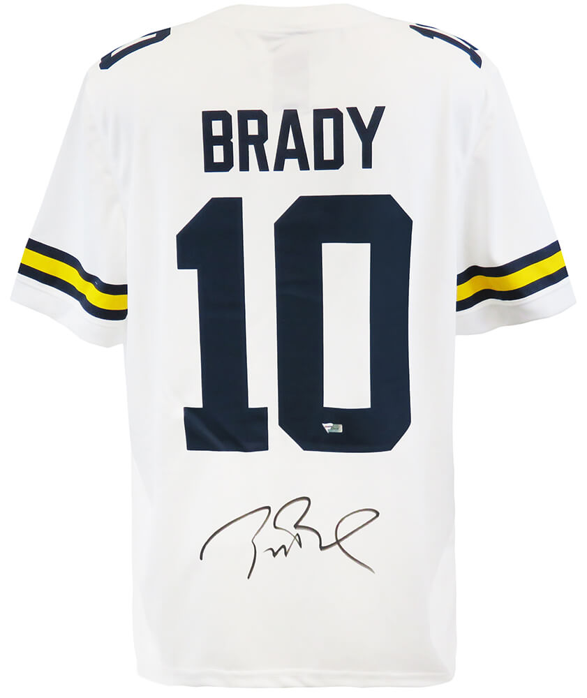 Schwartz Sports Memorabilia BRAJRY313 Tom Brady Signed Michigan Wolverines White Nike Jordan Brand Football Jersey with Fanatics LOA