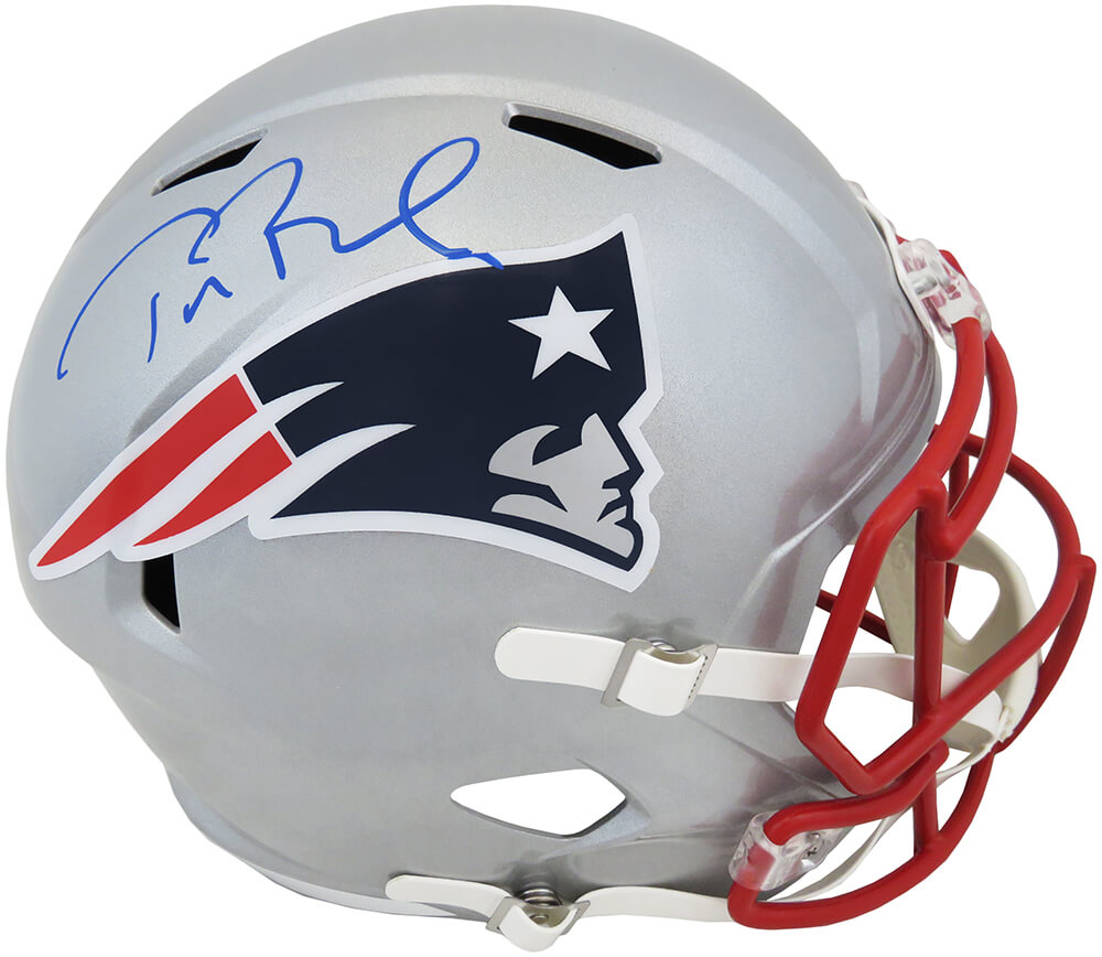 Schwartz Sports Memorabilia BRAREP350 Tom Brady Signed New England Patriots Riddell Full Size Speed NFL Replica Helmet with Fanatics