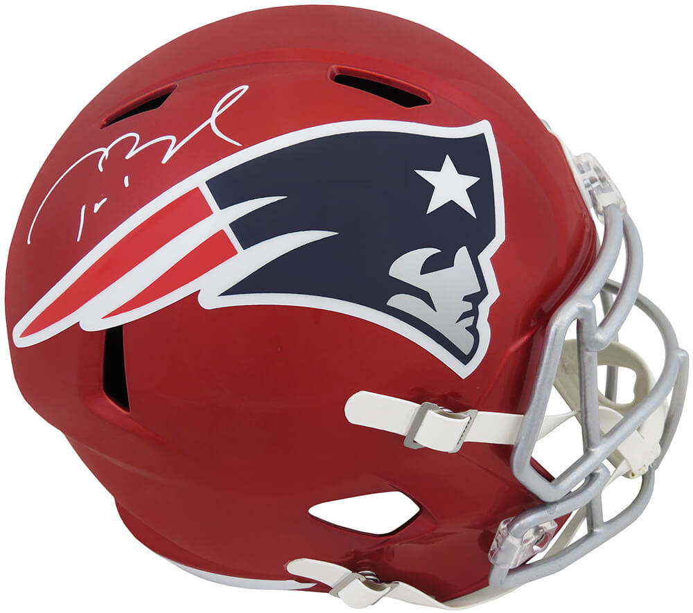 Schwartz Sports Memorabilia BRAREP351 Tom Brady Signed New England Patriots Flash Riddell Full Size Speed NFL Replica Helmet with Fanatics
