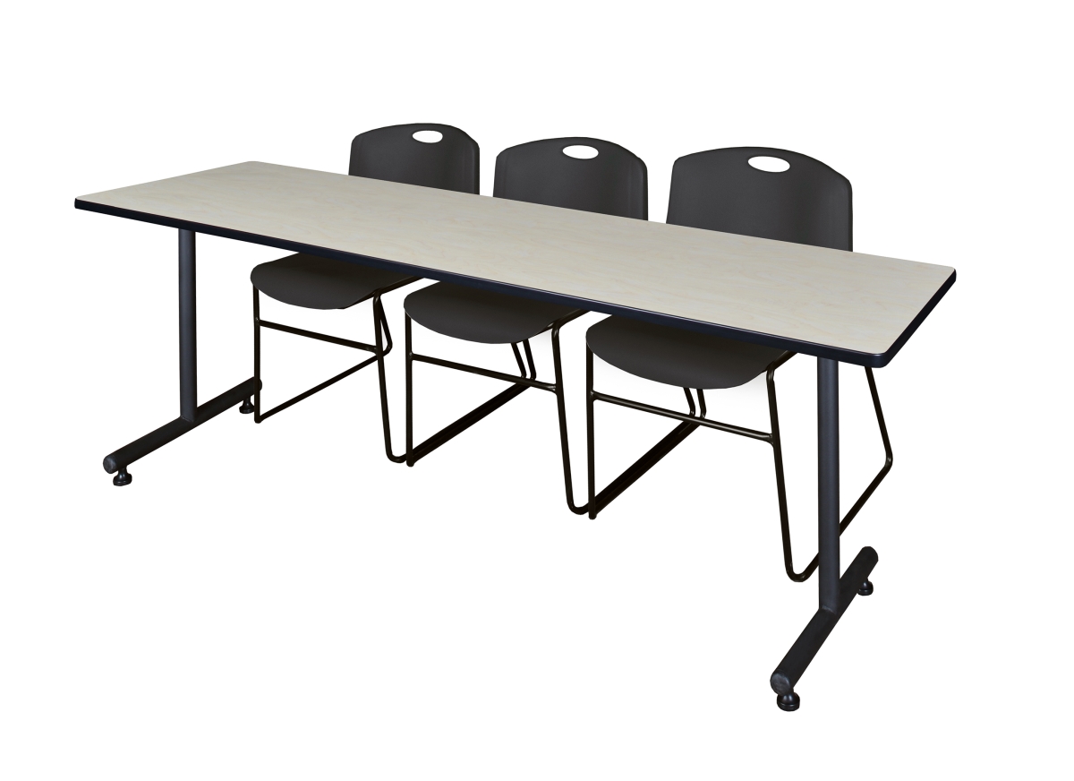 Regency MKTRCT8424PL44BK 84 x 24 in. Kobe Training Table with Maple & Black 3 Zeng Stack Chairs