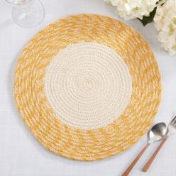SARO LIFESTYLE 1027.Y15R 15 in. Round Hand Braided Placemats&#44; Yellow - Set of 4