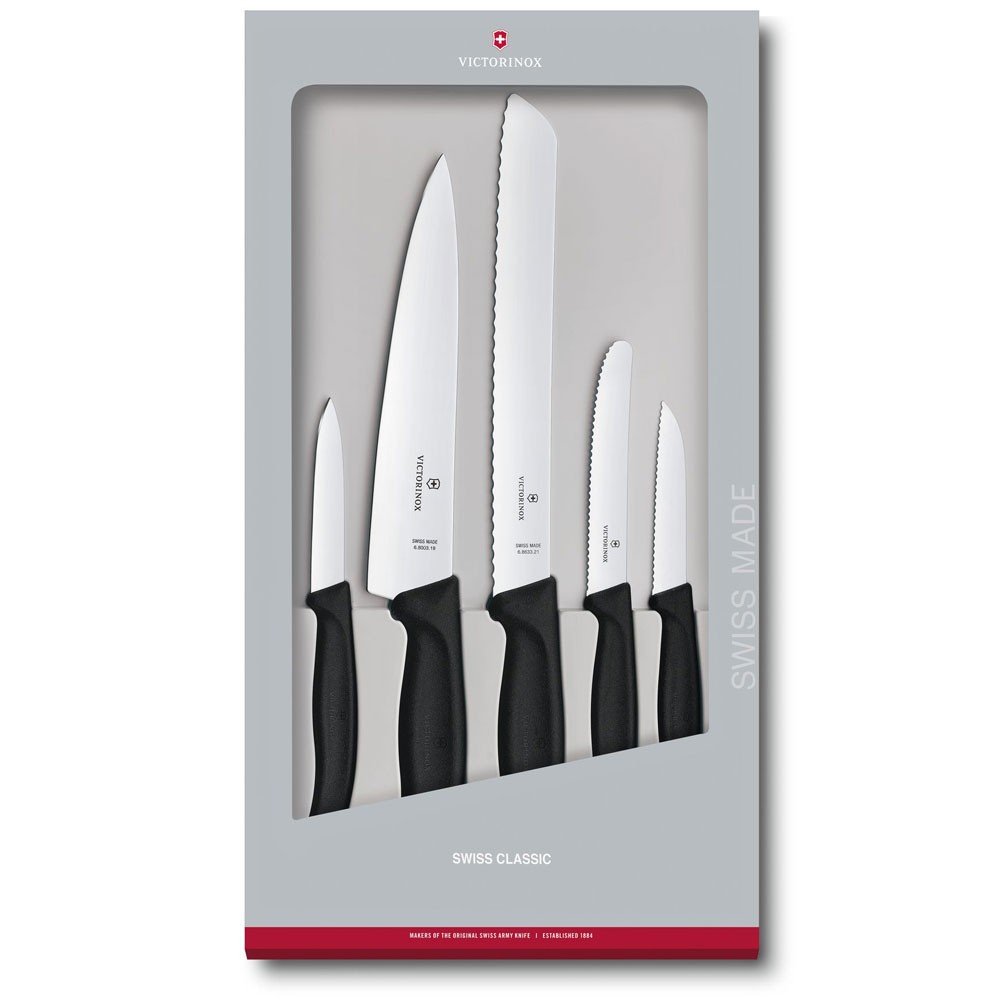 Victorinox VIC-6.7133.5G De Cuisine Swiss Classic Kitchen Knife Set&#44; Black - 5 Piece