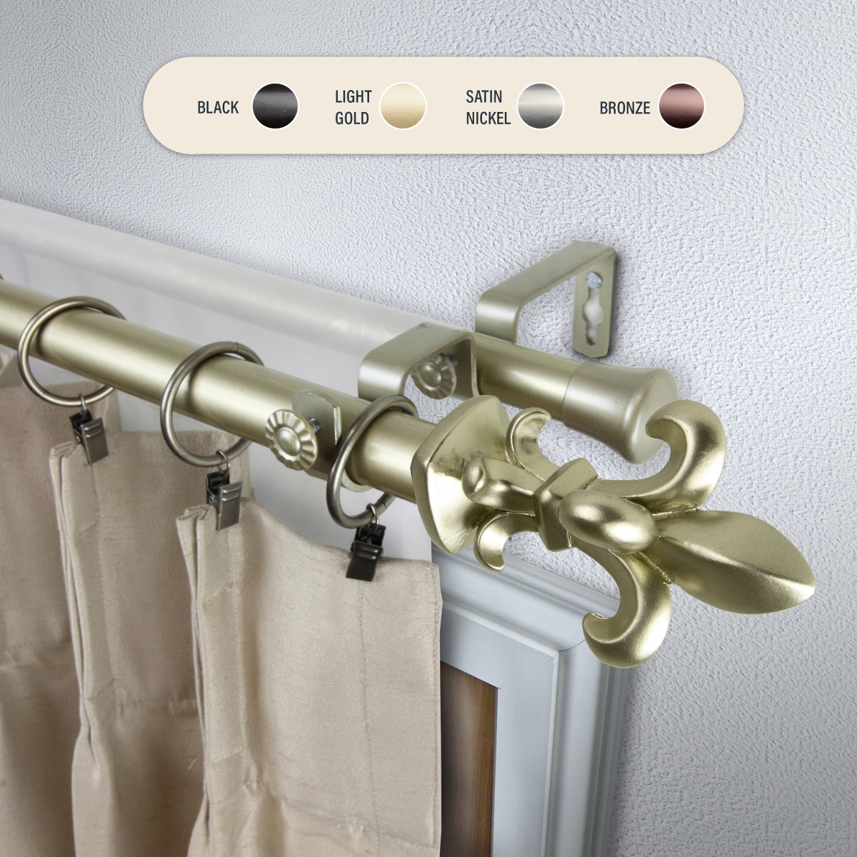 Central Design 100-45-993-D 1 in. Silas Double Curtain Rod with 120 to 170 in. Extension&#44; Gold