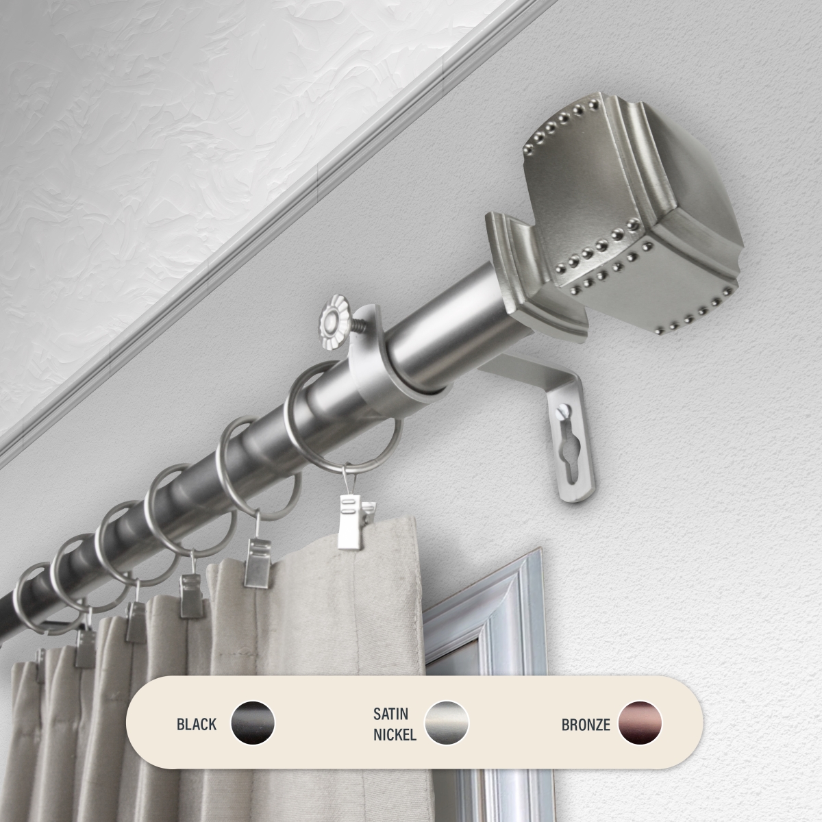 Central Design 100-27-995 1 in. Studded Curtain Rod with 120 to 170 in. Extension&#44; Satin Nickel