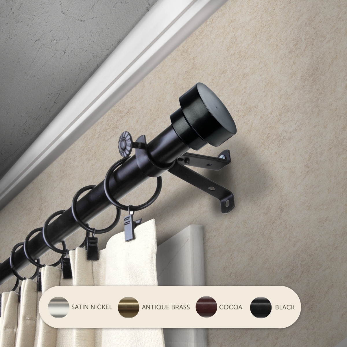 Central Design 4837-992 0.8125 in. Cappa Curtain Rod with 120 to 170 in. Extension&#44; Black