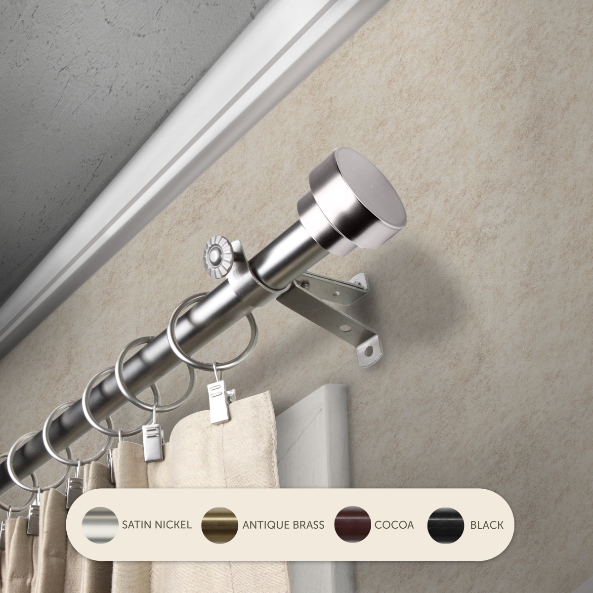 Central Design 4837-665 0.8125 in. Cappa Curtain Rod with 66 to 120 in. Extension&#44; Satin Nickel