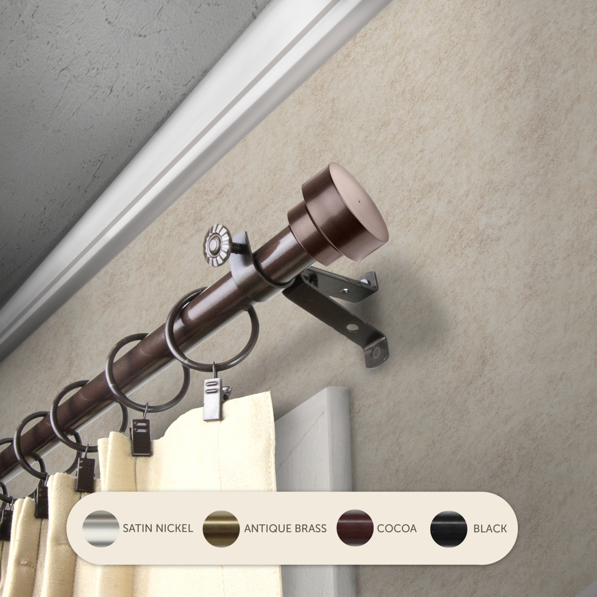 Central Design 4837-487 0.8125 in. Cappa Curtain Rod with 48 to 84 in. Extension&#44; Cocoa