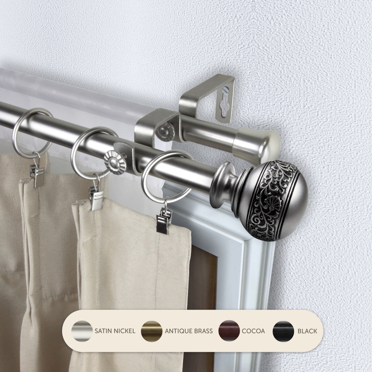 Central Design 4787-665 0.8125 in. Lucid Double Curtain Rod with 66 to 120 in. Extension&#44; Satin Nickel