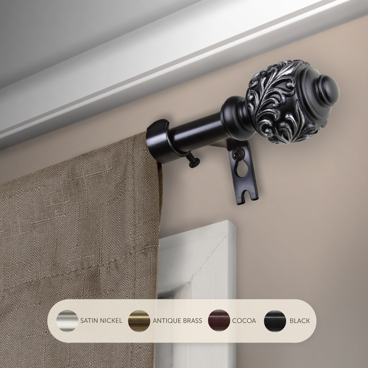 Central Design 5709-282 0.625 in. Aria Curtain Rod with 28 to 48 in. Extension&#44; Black