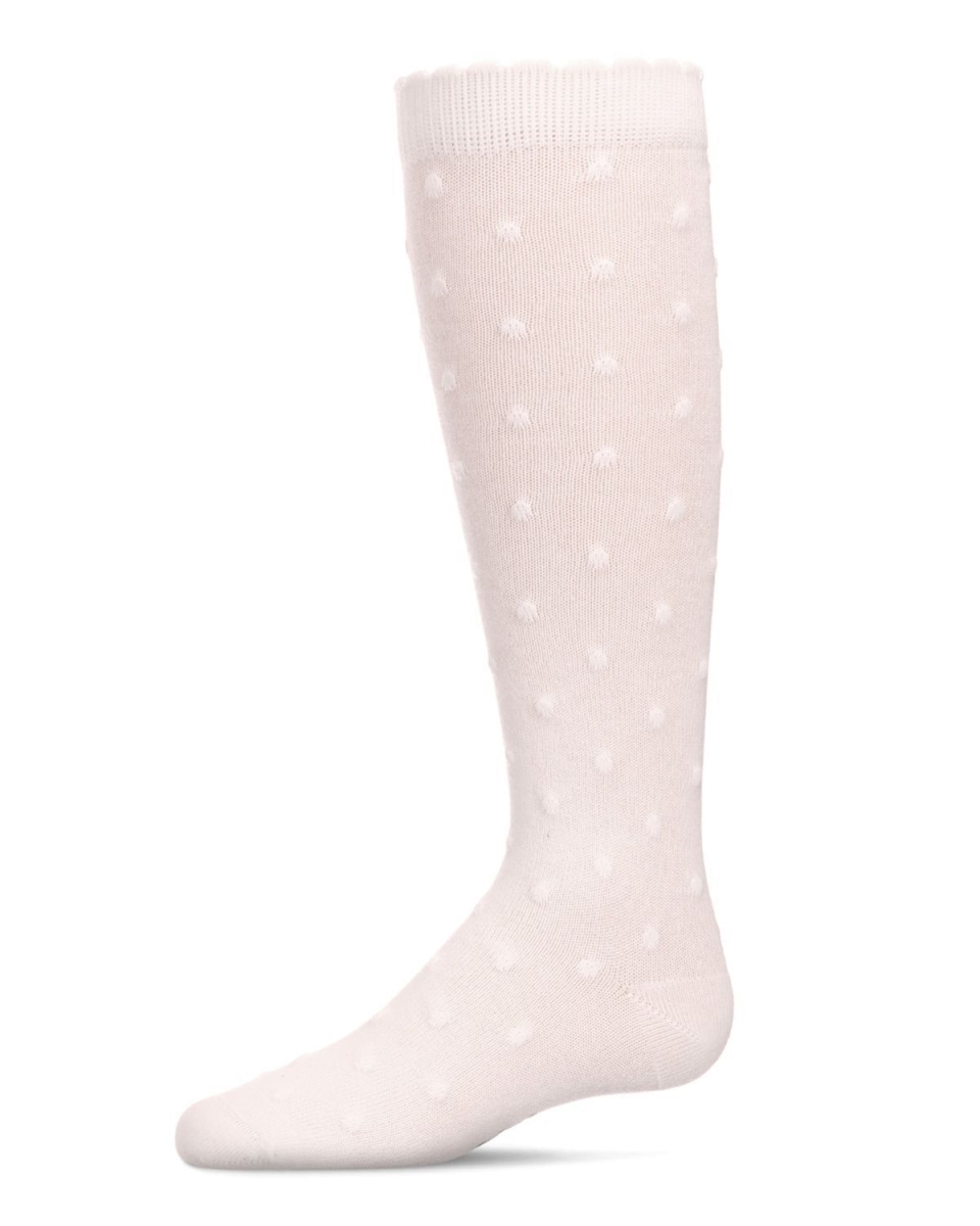 MeMoi MKF-2005-11700-12 Cotton Blend Swiss Dot Knee High Socks for Girl&#44; Winter White - Size 12