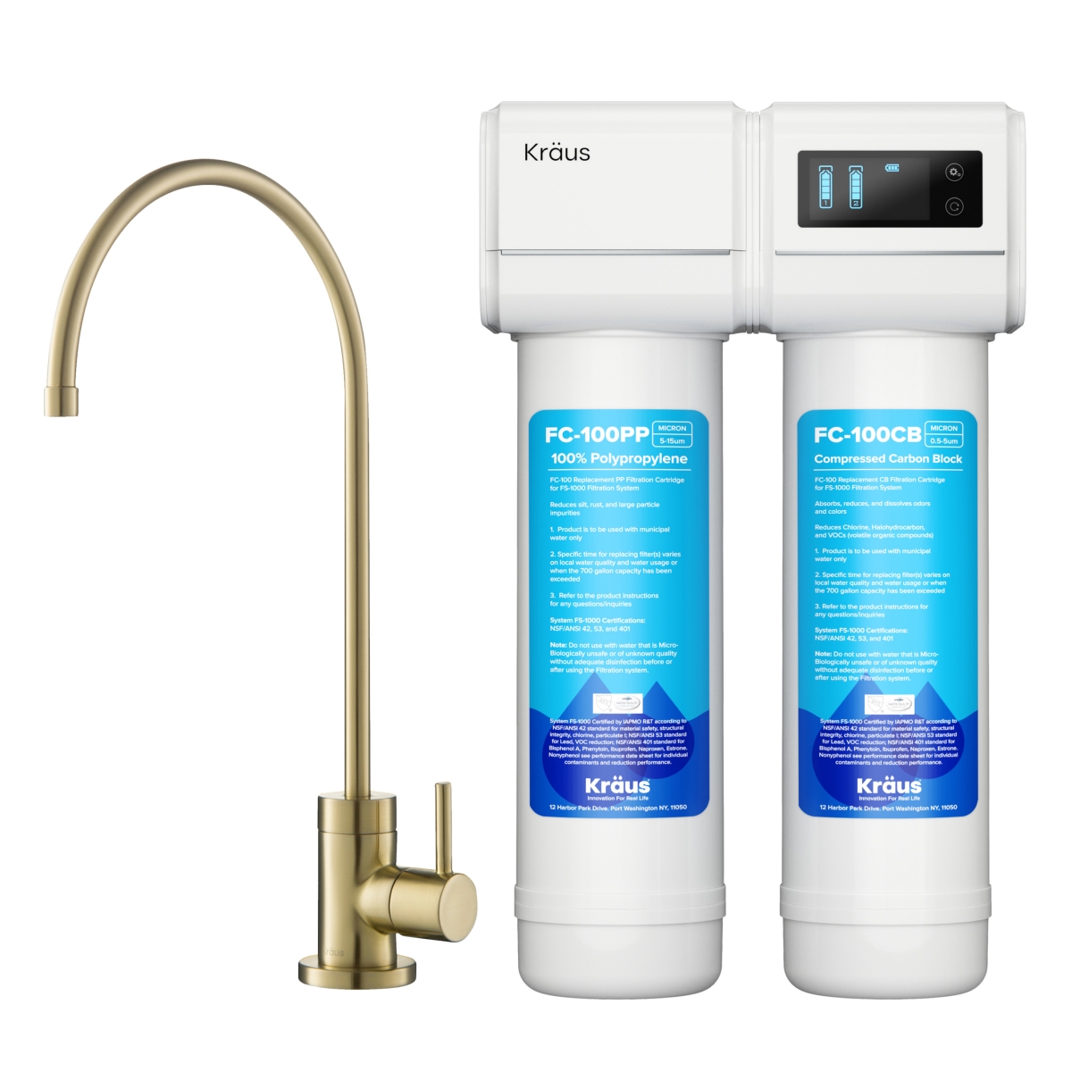 Daniel Kraus Kraus FS-1000-FF-100BG Purita 2-Stage Under-Sink Filtration System with Single Handle Drinking Water Filter Faucet&#44; Brushed