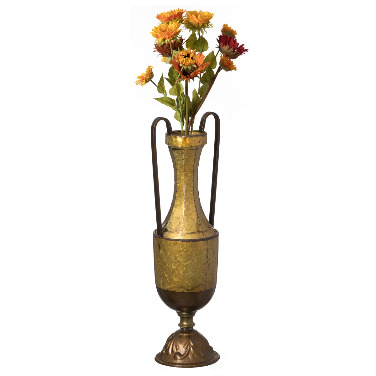 Uniquewise QI004440.S Decorative Antique Style 2 Handle Metal Jug Floor Vase for Entryway&#44; Living Room or Dining Room&#44; Small