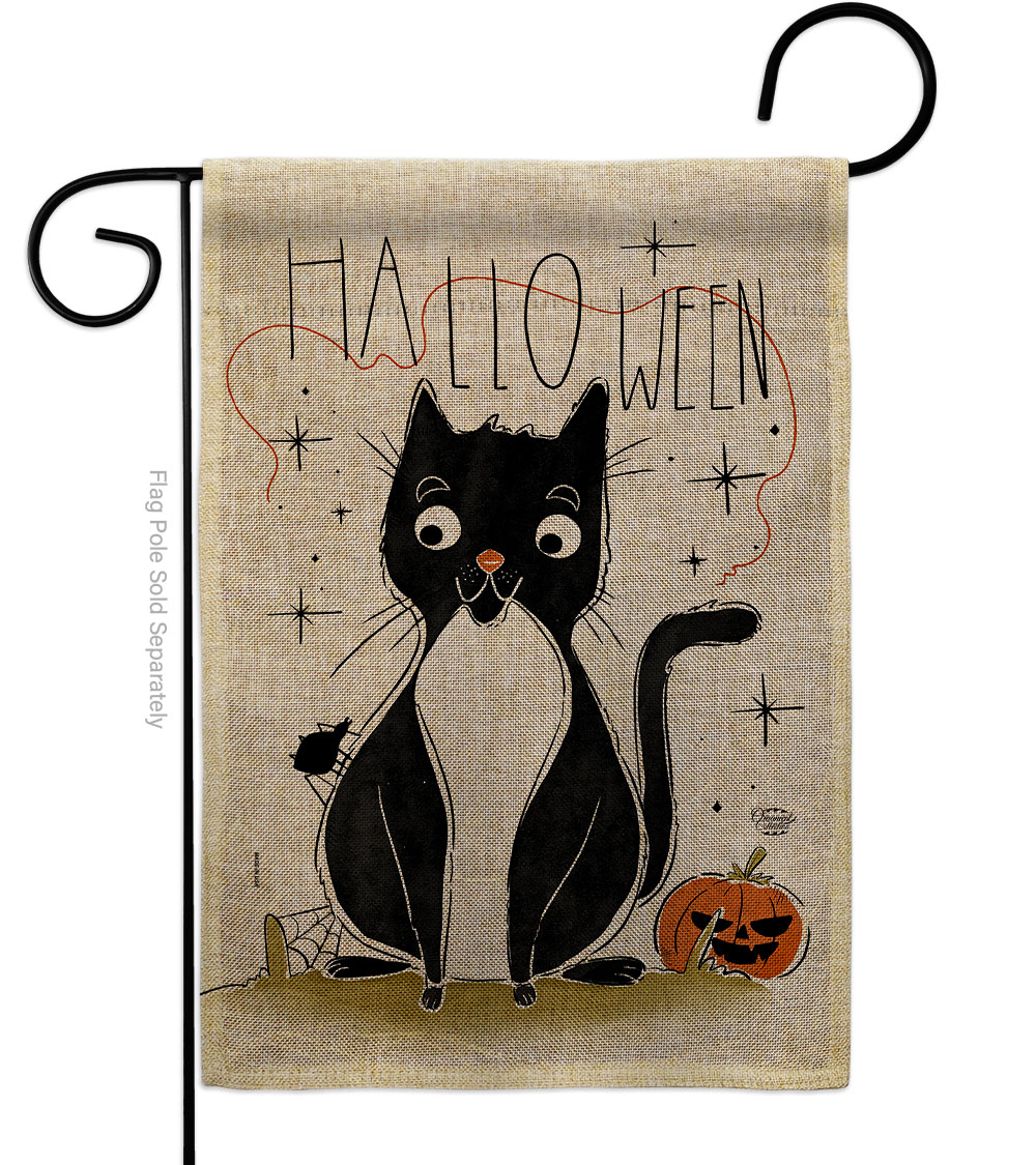 Ornament Collection G190175-DB Halloween Tuxedo Cat Falltime 13 x 18.5. in. Double-Sided Decorative Horizontal House Garden Flag for Decoration Bann