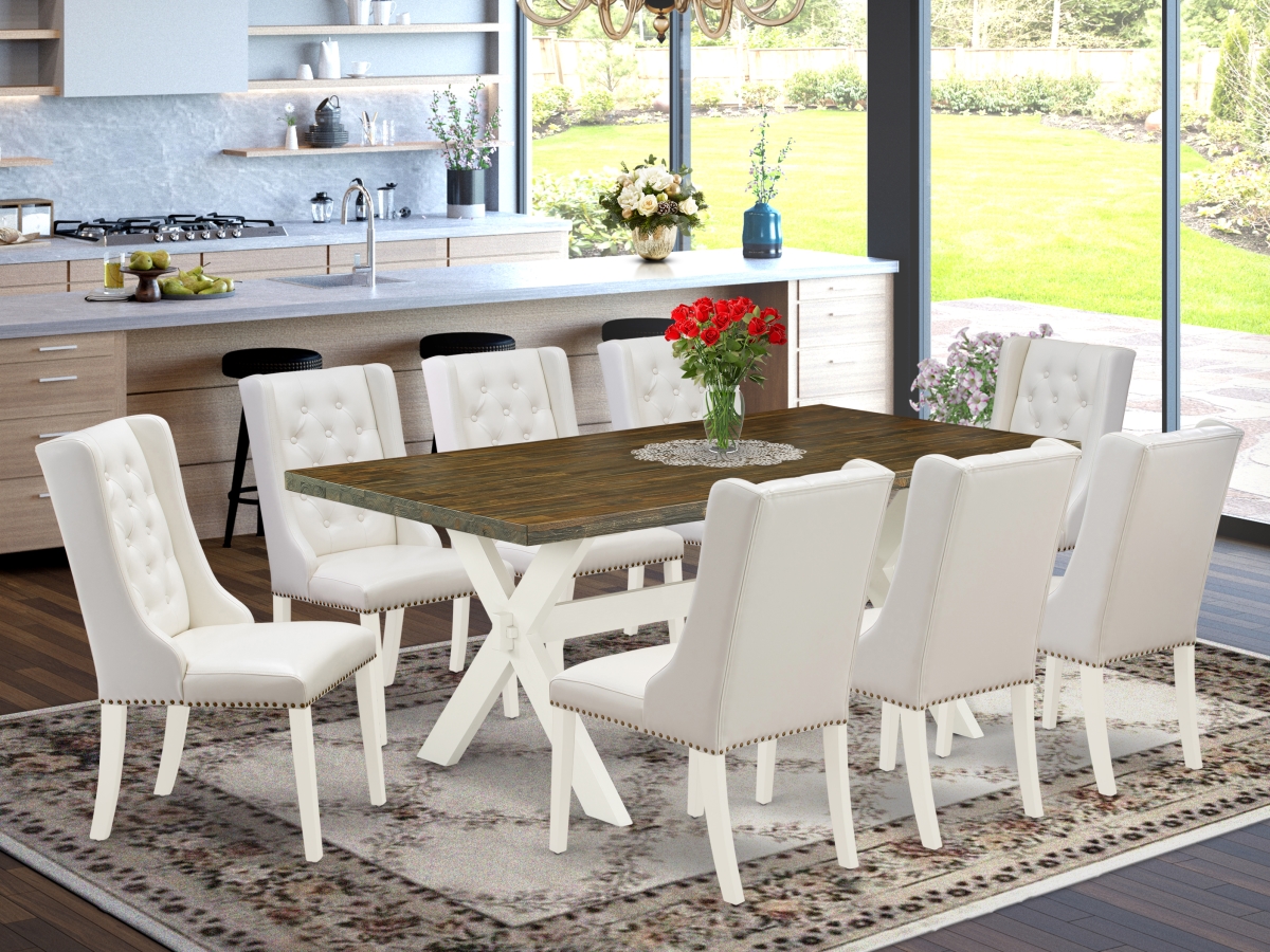 East West Furniture X077FO244-9 9 Piece X-Style Dining Room Set - Linen White