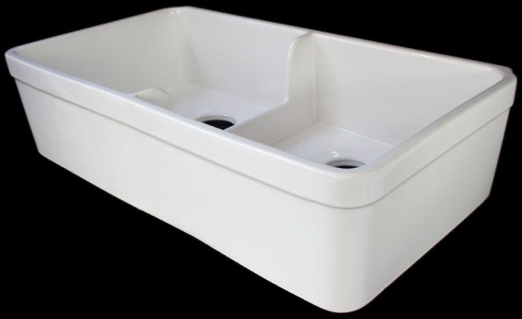 Top Chef White 32 inch  Short Wall Double Bowl Fireclay Farmhouse Kitchen Sink with 1 3 4 inch  Lip